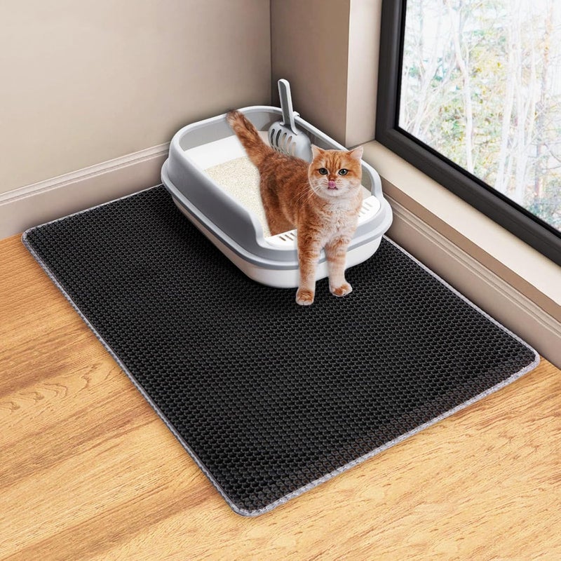 UF-SHARP Cat Litter Mat Litter Trapping Mat,Cat Litter Box Mat for Floor 32"x22", 2 Layer Llitterbox Mats for Pet kitty,Litter Rug Catcher,Waterproof Urine Proof, Clean Easily, Collapsable, Medium - Image 1